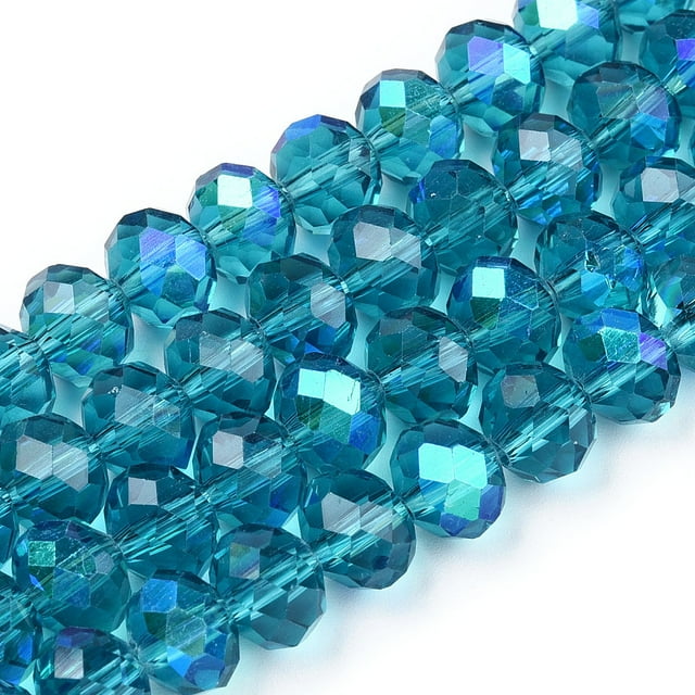 Electroplate Glass Beads Strands Half Rainbow Plated Faceted Rondelle Steel Blue 6x5mm Hole: 1mm about 83~85pcs/strand 38~39cm