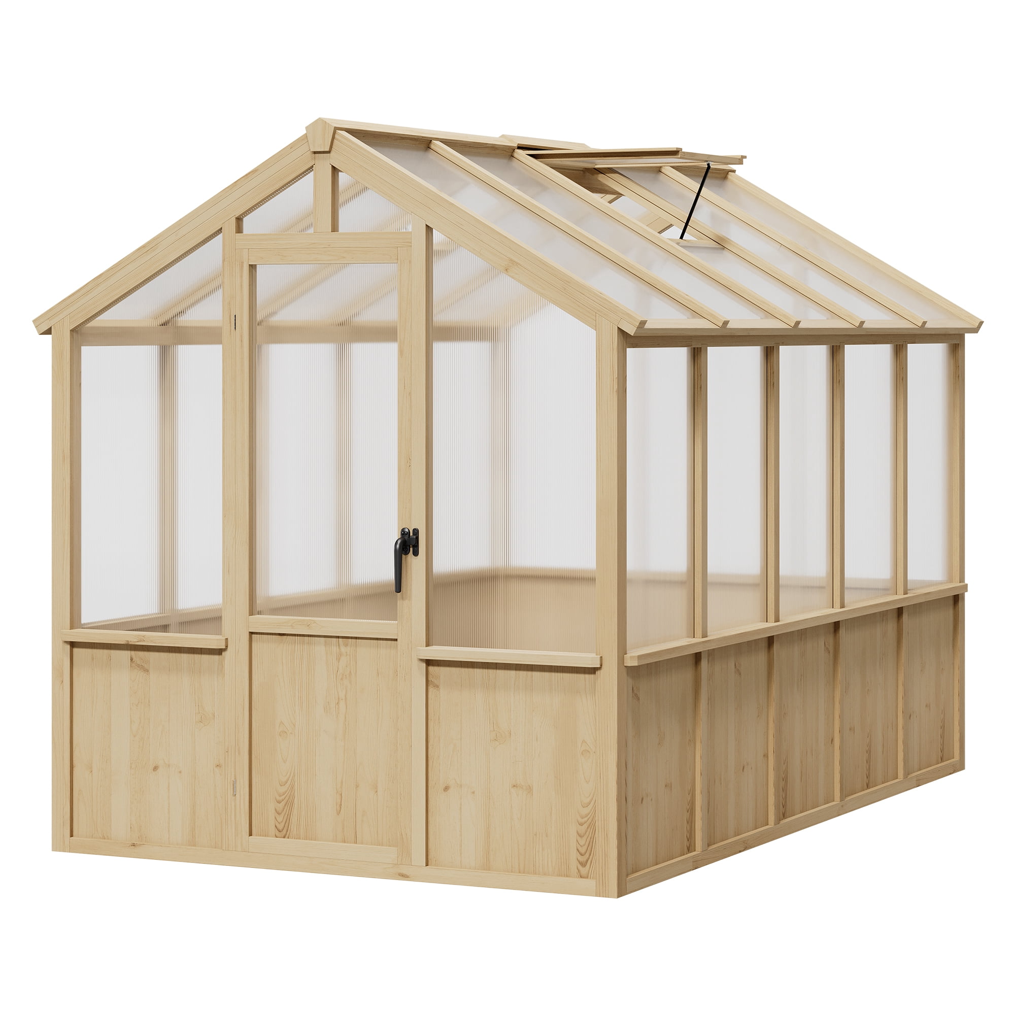 Garvee Heavy Duty Spruce Frame Wooden Greenhouse 6x8 or 6x10 FT Walk-In with Polycarbonate Panels & Lockable Door for Garden Patio Lawn – Vintage/Natural