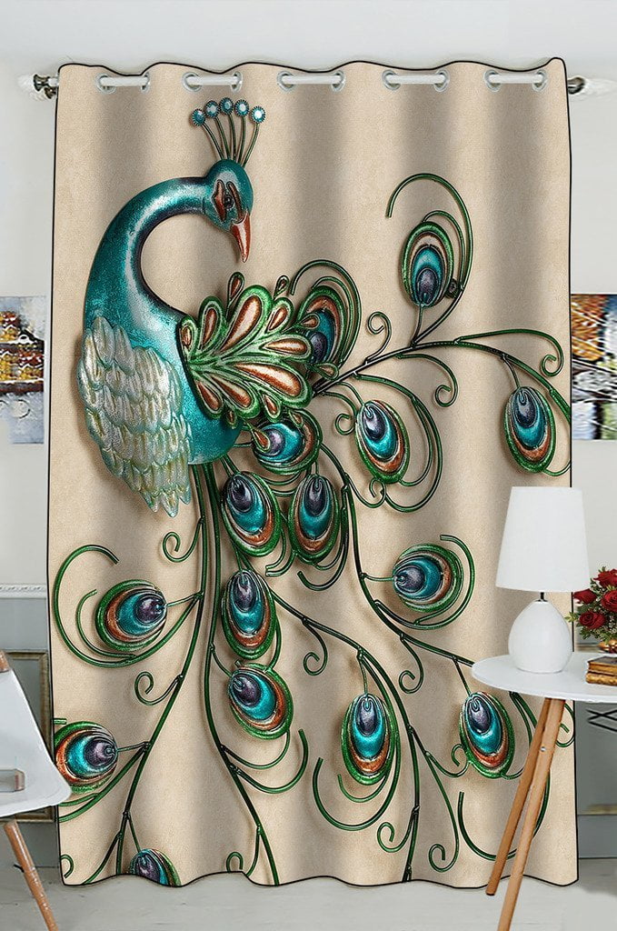 GCKG Beautiful Peacock Popular Peacock Feathers Window Curtain Kitchen ...