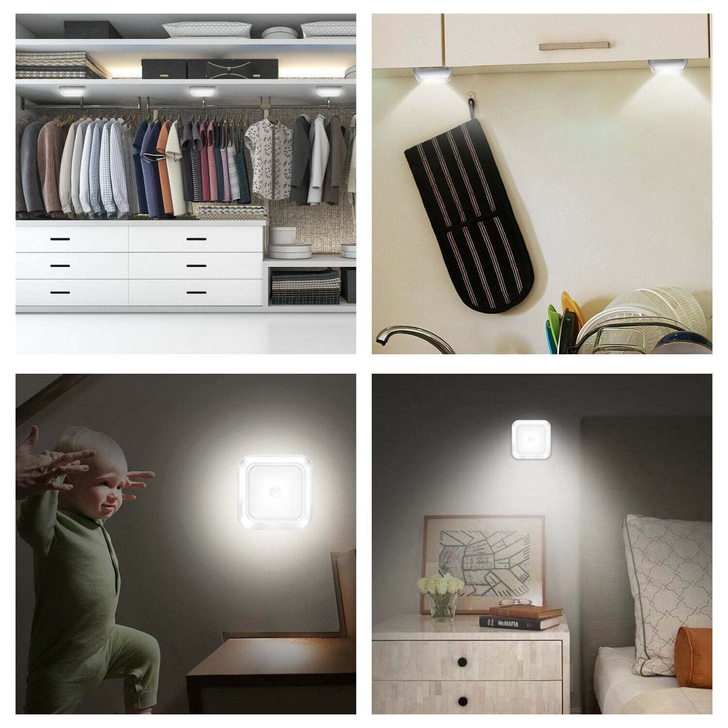 LED Motion Sensor Lights Wireless Night Light Battery Cabinet Stair Lamp  Home US