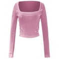 thumbnail image 5 of MHFRRA Camiseta Básica de Manga Larga de Color Liso, Ajustada y con Cuello Redondo, Informal, para Mujer a La Moda Rosa, 5 of 5