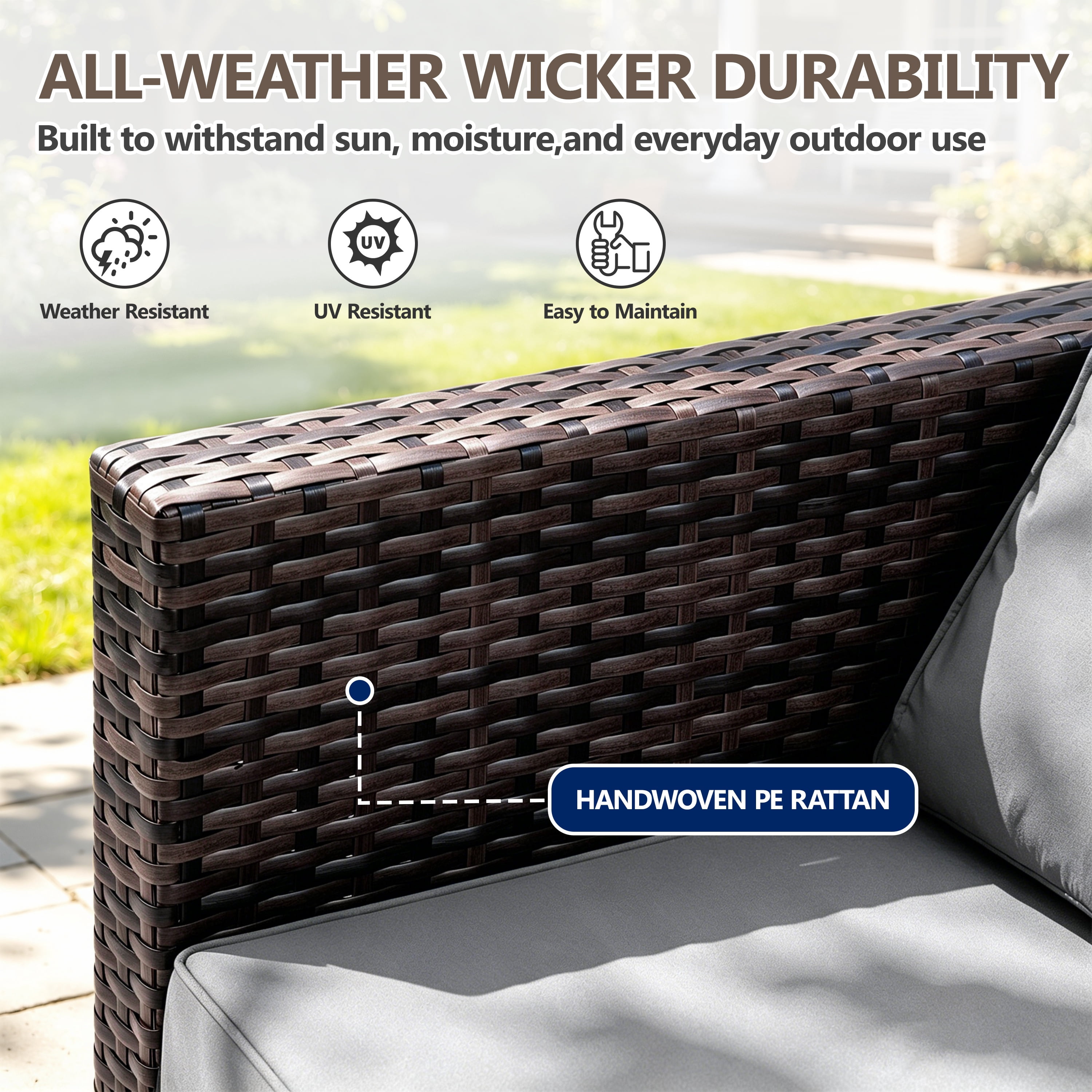 7 Piece Rattan Sectional Sofa Set, Outdoor Conversation Set, All-Weather Wicker Sectional Seating Group with Cushions & Coffee Table, Morden Furniture Couch Set for Patio Deck Garden Pool