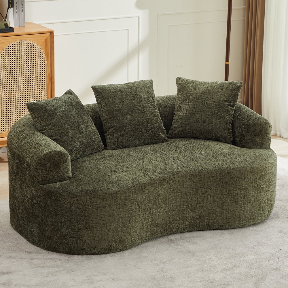 Curved Loveseat, Small Chenille Sofa with 3 Pillows, Deep Seat Couch for Apartment, Living Room, No Assembly Needed
