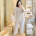 thumbnail image 2 of Pijama de seda de algodón de manga corta de verano para mujer, estilo occidental, fino, con aire acondicionado, ropa de casa, traje de seda de algodón para estudiantes dulces para niñas, 2 of 6