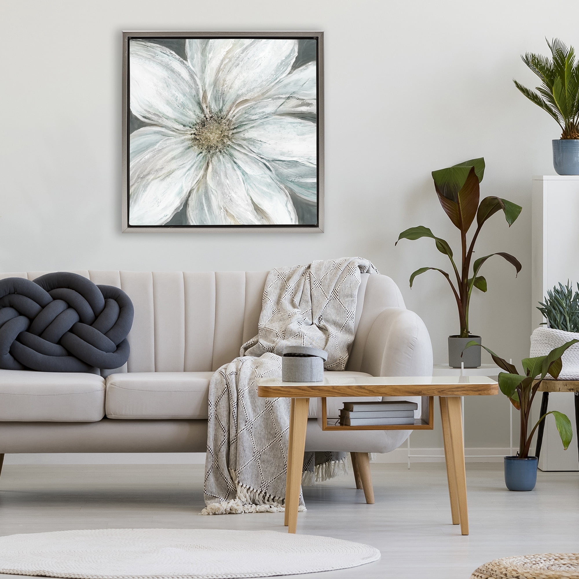 Stupell Industries Large White Flower Closeup Gray Framed Floater Canvas Wall Art, design by Carol Robinson