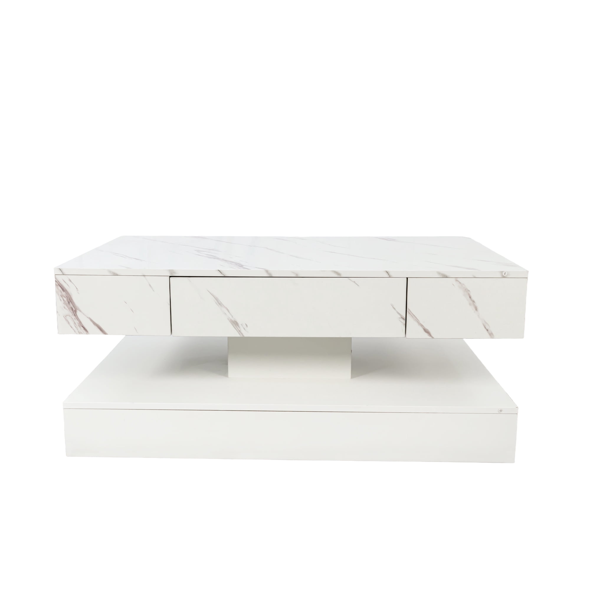 Modern LED Coffee Table with Storage Drawer for Living Room, White