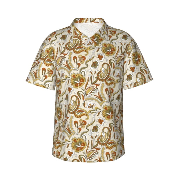 Fotbe Indian Paisley Camisa Hawaiana para Hombre Unisex – Camisa Casual de Verano con Botones de Manga Corta de Algodón y Lino,Medium
