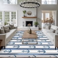 thumbnail image 3 of 6'x9' Area Rugs, Navy Blue Anchor Nautical Indoor Outdoor Area Rug for Living Room Bedroom, Coastal Ocean Blue Striped Washable Bathroom Rugs Kitchen Floor Carpet Mats Home Decor Aesthetic, 3 of 8