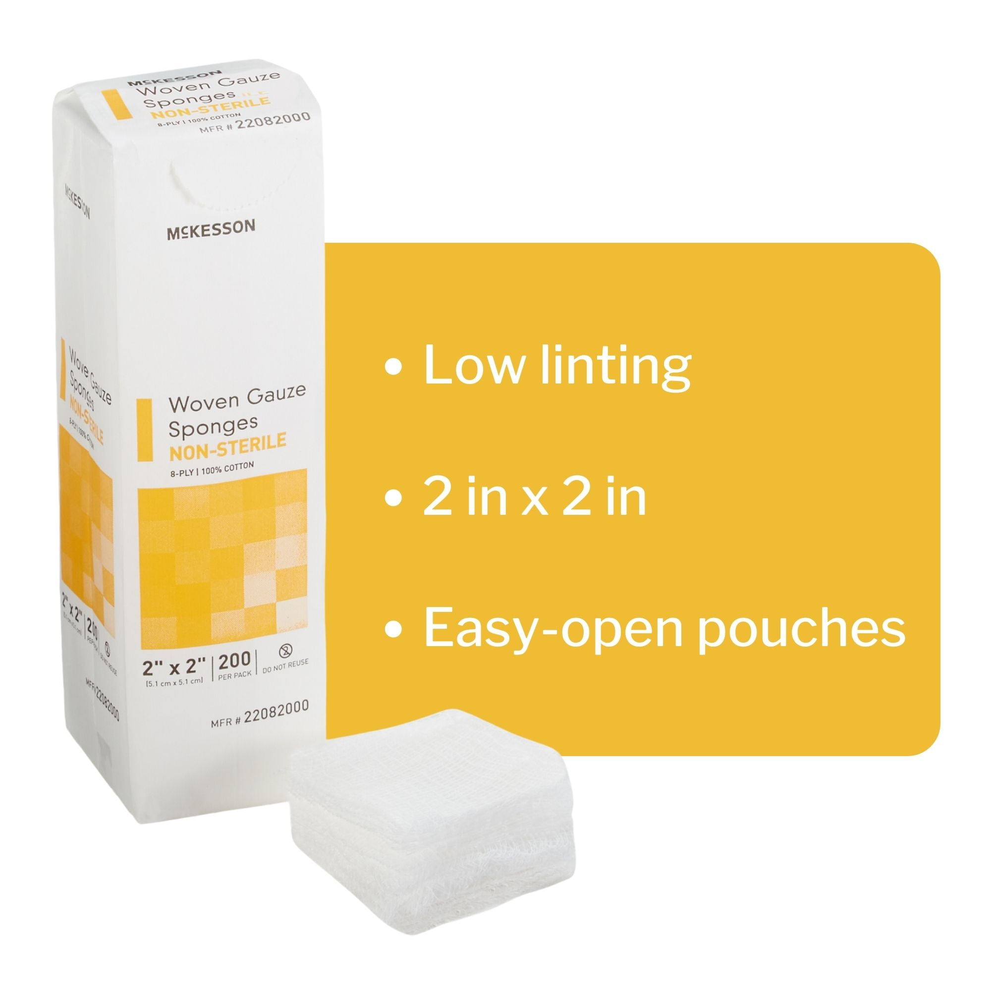 McKesson Woven Gauze Sponges, Non-Sterile 8-Ply Wound Pads, 2 in x 2 in, 200 per Pack, 25 Packs, 5000 Total