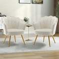 thumbnail image 2 of Andeworld Mid Century Accent Chair, Upholstered Living Room Makeup Vanity Chair, Modern Barrel Arm Guest Leisure Chairs for Bedroom,White with Golden Legs, 2 of 5