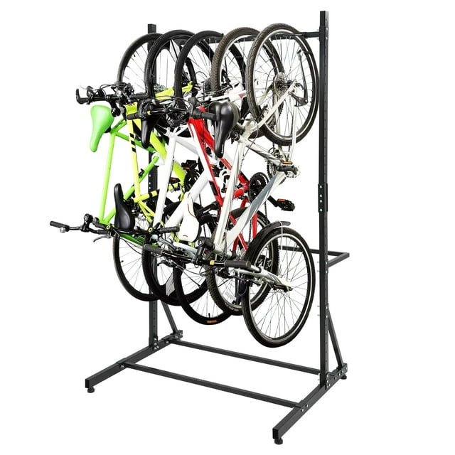 Garvee Freestanding 5-Bike Storage Stand, Heavy Duty Vertical Bike Rack with Adjustable Hooks, 300 LB Capacity, Indoor Anti-Slip Bicycle Rack for Garage, Apartment