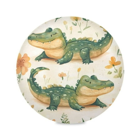 

Round Plate Mat 15.4x15.4 Inchesx1 Placemat Table Mat Kitchen Mat Coffee Mat Fabric Thick Strong Wear-Resistant Heat Resistance Cartoon Crocodile