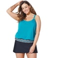 thumbnail image 1 of Swimsuits For All Women's Plus Size Loop Strap Blouson Tankini Set With Skirt 8 Luxe, Black, 1 of 5