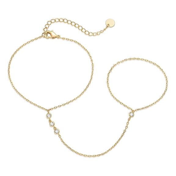 DESIGNICE 14K Gold Plated Hand Chains Bracelet for Women | Dainty Cubic Zirconia Bracelet and Ring Chain Body Jewelry Hand Chain Bracelet Gold