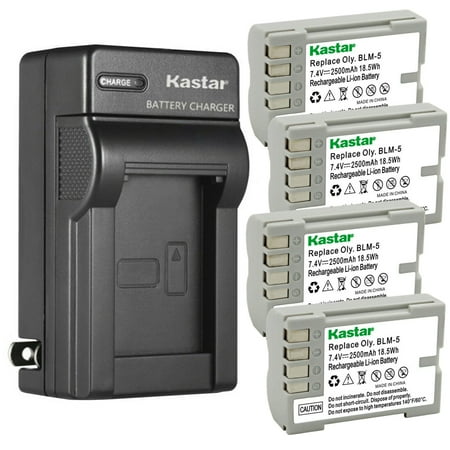 Kastar 4-Pack Battery and AC Wall Charger Replacement for Olympus BLM-5 PS-BLM5 EA-BLM5 Battery Olympus BCM-5 Charger Olympus E-1 E1 E-3 E3 E-30 E30 E-5 E5 Camera Olympus HLD-4 Battery Grip