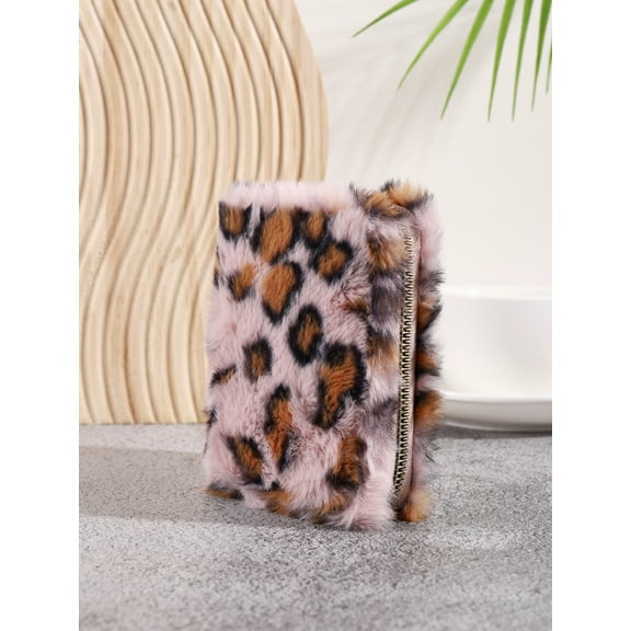 Creative plush coin purse fashion leopard print plush wallet minority simple furry card holder wallet