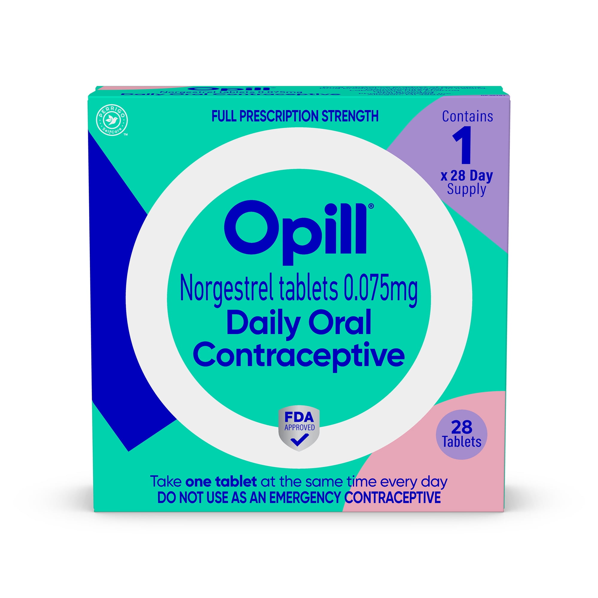 Opill Daily Oral Birth Control Pills, Progestin-Only, 1 Month, 28 ct