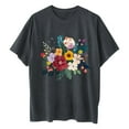 thumbnail image 6 of LEBONYARD Womens Tops Dressy Casual,Women's Fashion Summer Round Neck Drop Sleeves Leisure Short Sleeve Flower Printing Tops Dark Gray S, 6 of 7
