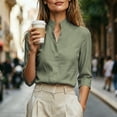 thumbnail image 4 of VBVC Women's Linen Stand Collar V Neck Blouse, Ladies' Long Sleeve Work Shirt, Elegant Office Top For Women, Green , S-2XL, 4 of 7