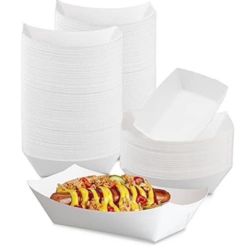 Fit Meal Prep [1000 Pack 2 lb Paper Food Trays Heavy Duty Disposable Food Boats, White Nacho Tray for Parties Fairs Picnics Carnivals, Holds Sause Candies Nut Grease Resistant
