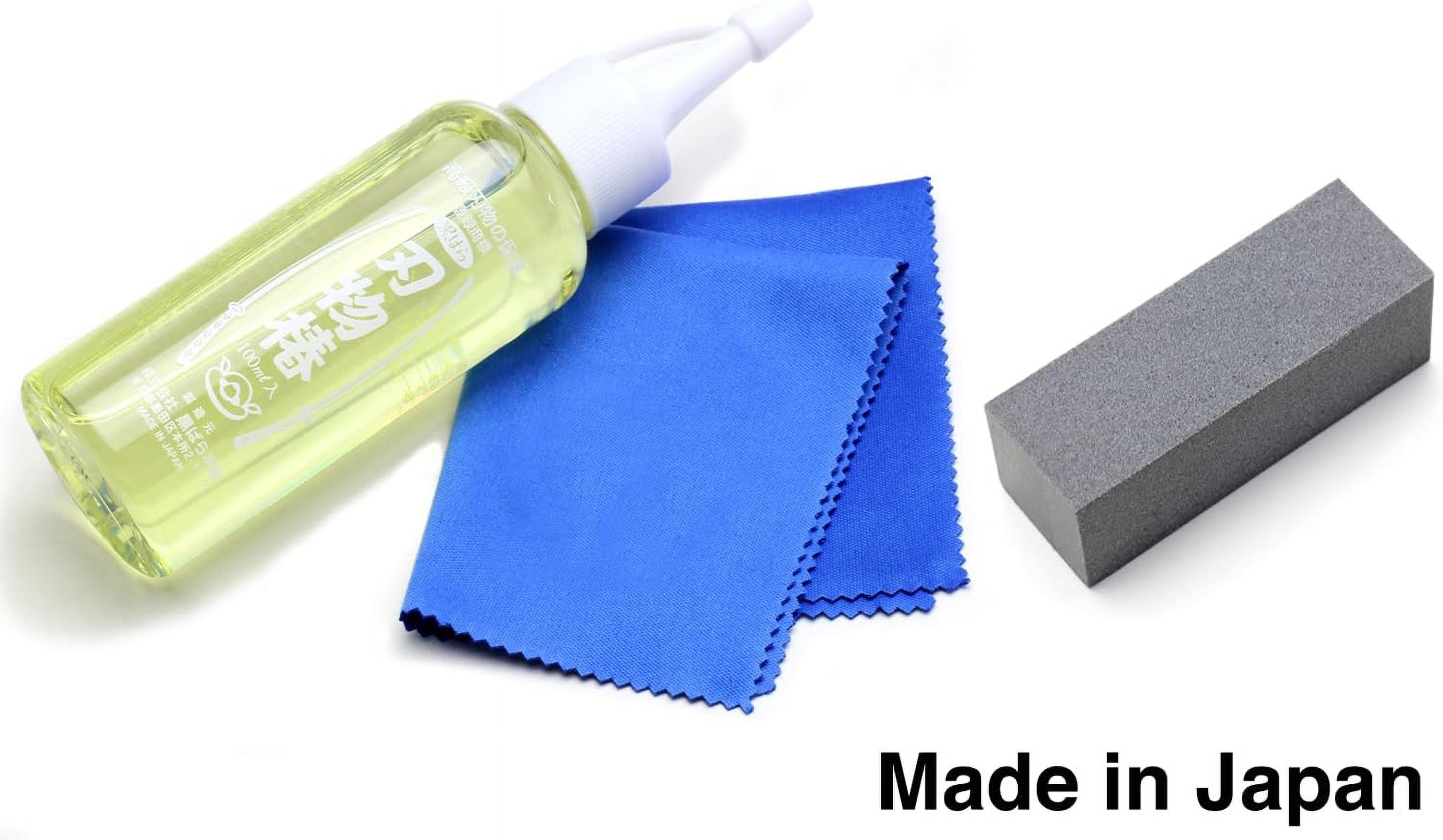 Pure Tsubaki Japanese Knife Maintenance Oil 3.4 oz & Large Sabitori Rust Erasers Set - Made in Japan
