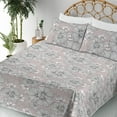 thumbnail image 3 of Ambesonne Flowers Boho Fitted & Flat Sheet with Shams 4 Pcs Set, Linear Vintage Floral, Queen, Pale Mustard White Lilac, 3 of 5