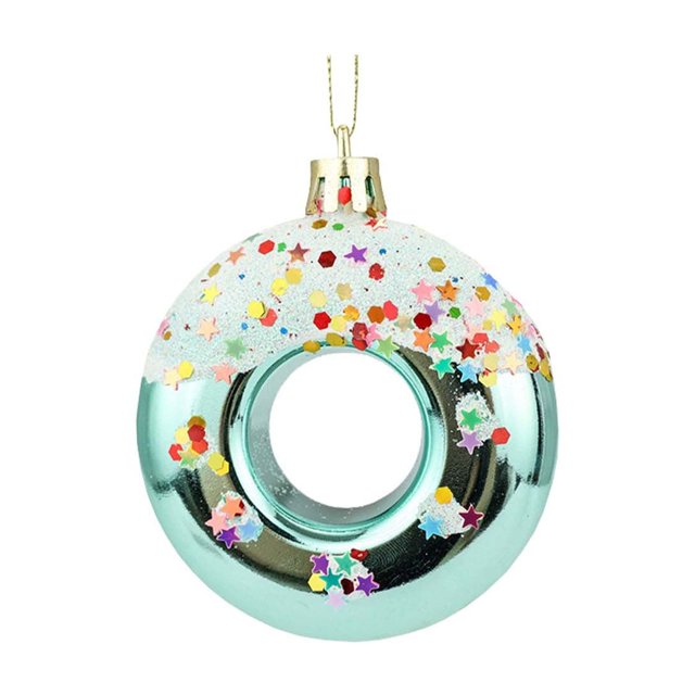 Mint Green Christmas Donut Ornament Set, Plastic Hanging Decor With Detailed Icing, Festive Sprinkles And Durable Material For Xmas Tree, Wreath And Garland Decoration 6.2X4.1X0.8In 0.12Lb