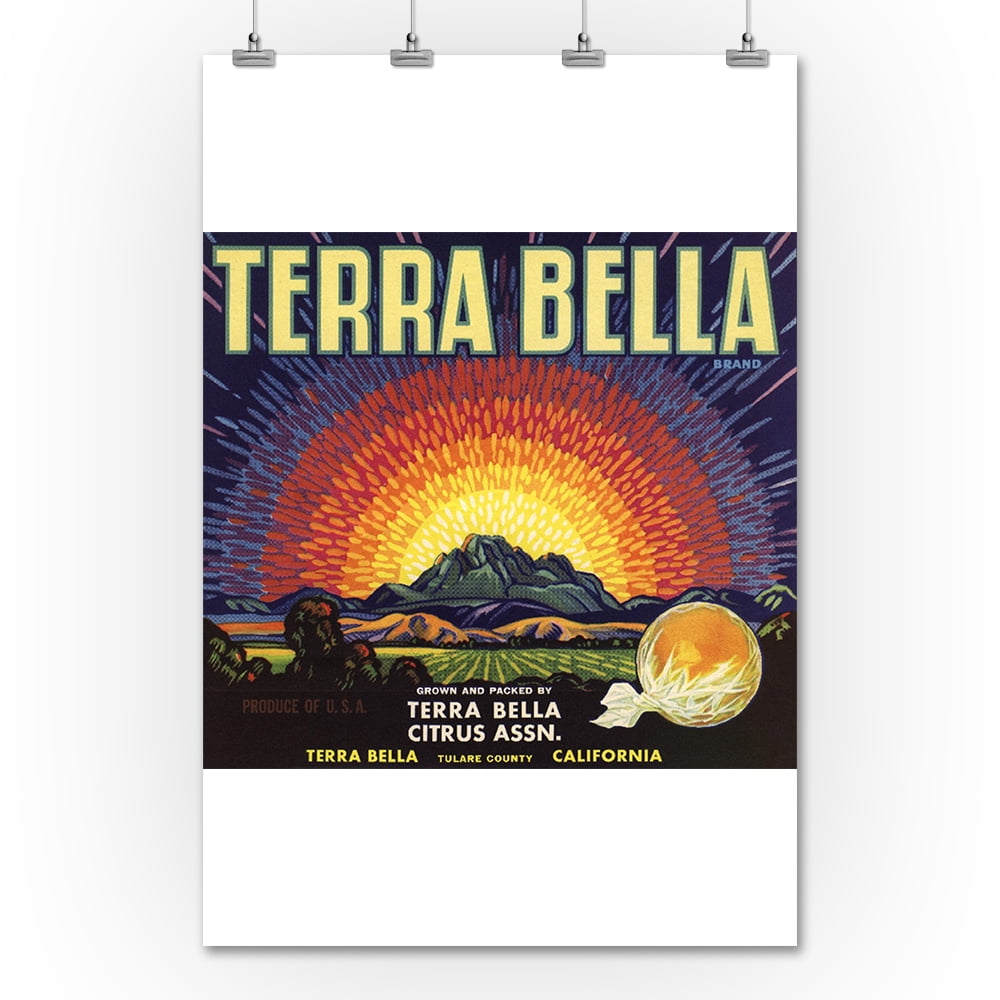 Terra Bella Brand Terra Bella, California Citrus Crate Label (36x54