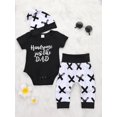 thumbnail image 2 of DcoolMoogl 3Pcs Baby Boy Cotton Clothes Newborn Infant Bodysuit Summer Short Sleeve Romper +Pants+Beanie Hat Outfits Set Black 0-6 Months, 2 of 7