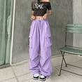 thumbnail image 4 of RYRJJ Parachute Pants for Women Y2K Streetwear Baggy Cargo Pants Drawstring High Rise Wide Leg Joggers Trousers with Multi-Pockets(Purple,M), 4 of 9