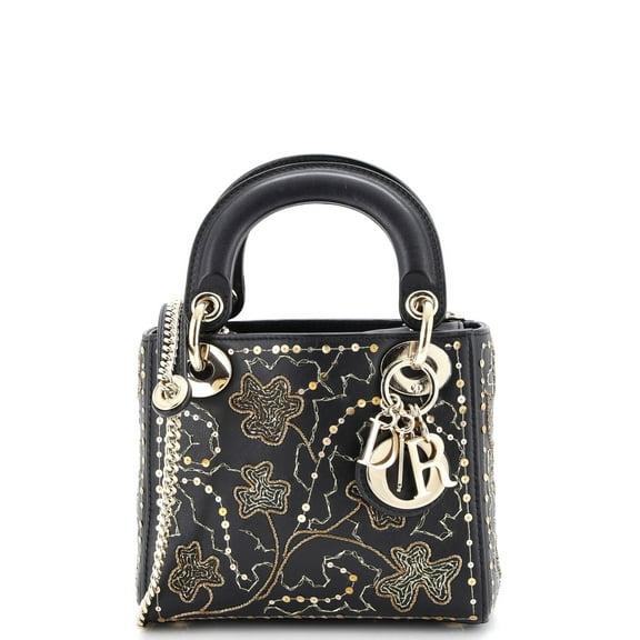 Pre-Owned Lady Dior Chain Bag Embroidered Calfskin Mini By Rebag