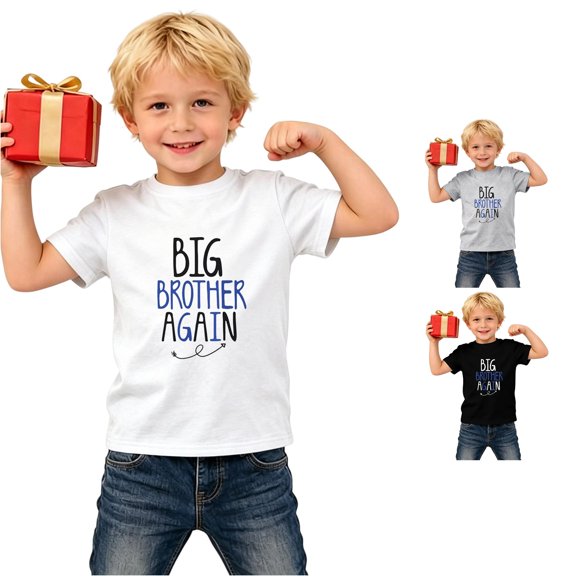 Gunia Toddler Boys T-Shirts Big Bro Short Sleeve Tee With Letter Print Summer Casual Kids Tops T-Shirts White 3-4 Years