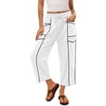 thumbnail image 5 of Women's Drawstring Waist Capris Sweat Pants Wide Leg Elastic Waist Casual Cropped Trousers with Multi Pockets White S, 5 of 8