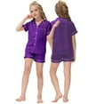 thumbnail image 4 of YTDSCS Girls Boys Satin Pajamas 2PCS Sets for 5-14 Years Toddler Summer Button-Down Pjs Short Sleeve Silk Nightwear Shorts Jammies Outfit for Kids Teen, 4 of 9