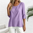 thumbnail image 4 of Vivianyo HD Women's Round Neck 3/4 Sleeve Blouse, Casual Woven Top for Women Everyday Wear, Women's Purple, Sizes S-2XL, 4 of 8