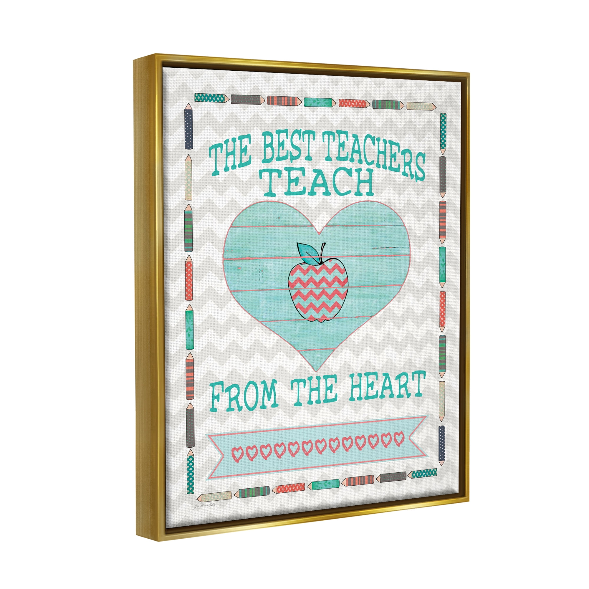 Stupell Teach From The Heart School Phrase Food & Beverage Painting Gold Floater Framed Art Print Wall Art