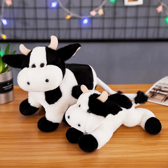 SpecialYou Dairy Cow Stuffed Animal Adorable Soft Plush Farm Animal Toy Great Birthday, White&Black, 11 inches (Lying Cow)
