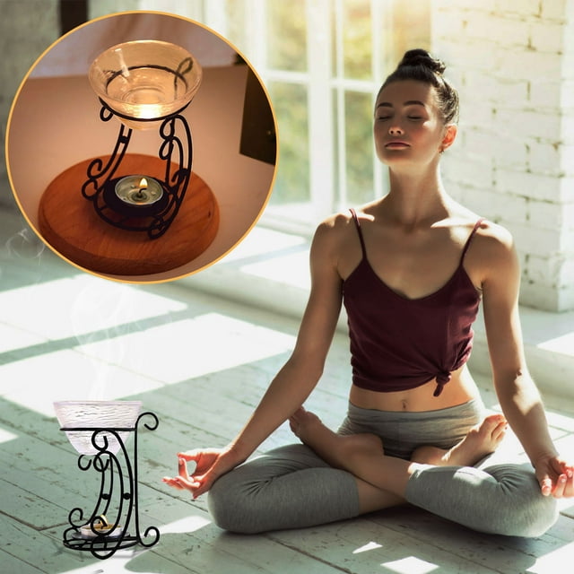 Xihbxyly Soporte de Hierro para Flores, Quemador de Aceite de Aromaterapia Hecho a Mano, Bandeja de Agua de 80 Ml, Deshumidificador y Eliminador de Olores, Decoración para Dormitorio y Sala de Estar,