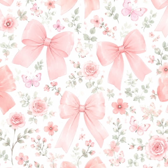Peel and Stick Wallpaper Pink Floral Ribbons Butterflies White Wall Mural 23.6in x 9.8ft Self Adhesive Removable Wall Paper Renter Friendly Wallpaper for Nursery Bedroom Cabinets