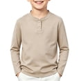 thumbnail image 2 of Resicozy Boys Long Sleeve Henley Shirt for Kids, Casual Solid Color, Fall Winter Clothes 2-12 Years Khaki 110, 2 of 6