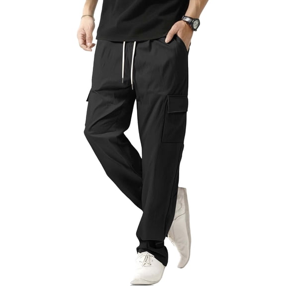 DayScoop Mens Fashion Pants Casual Slacks Summer Solid Color Pocket Bandage Elastic Waist Cargo Full Trousers