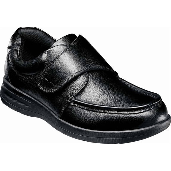 Men's Nunn Bush Cam Moc Toe Hook and Loop Slip On Shoe Black Tumbled 10 W