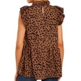 thumbnail image 4 of Camisa de mujer, cuello de muñeca, manga corta, top, estampado, camiseta casual, marrón, XXL kenally AP001622-10, 4 of 5
