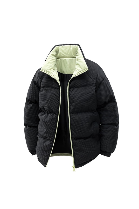 Men's Quilted Jacket Zip Up Thermal Insulated Winter Coats Stand Collar Windproof Water Resistant Outdoor Parka for Hiking Commute,Black,L
