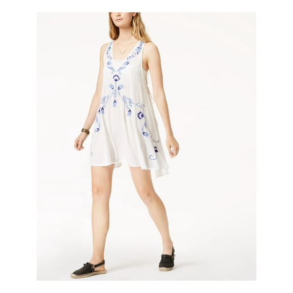 FREE PEOPLE Womens White Embroidered Trapeze Casual Dress Regular S