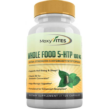 MoxyVites 5HTP 100mg, B6, Natural Sleep Aid, Mood Support, Anxiety Relief, Calm, Appetite Control, Non-Gmo