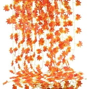 12pcs Fake Fall Maple Leaf Garland Hanging Vine, Artificial Maple Leaves Autumn Decoration for Wedding Party Thanksgiving Dinner Fireplace Door Frame Doorway Backdrop Decor