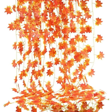 12pcs Fake Fall Maple Leaf Garland Hanging Vine, Artificial Maple Leaves Autumn Decoration for Wedding Party Thanksgiving Dinner Fireplace Door Frame Doorway Backdrop Decor