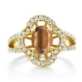 thumbnail image 2 of Gem Stone King 1.62 Ct Oval Brown Tiger Eye 18K Yellow Gold Plated Silver Ring (Size 7), 2 of 4