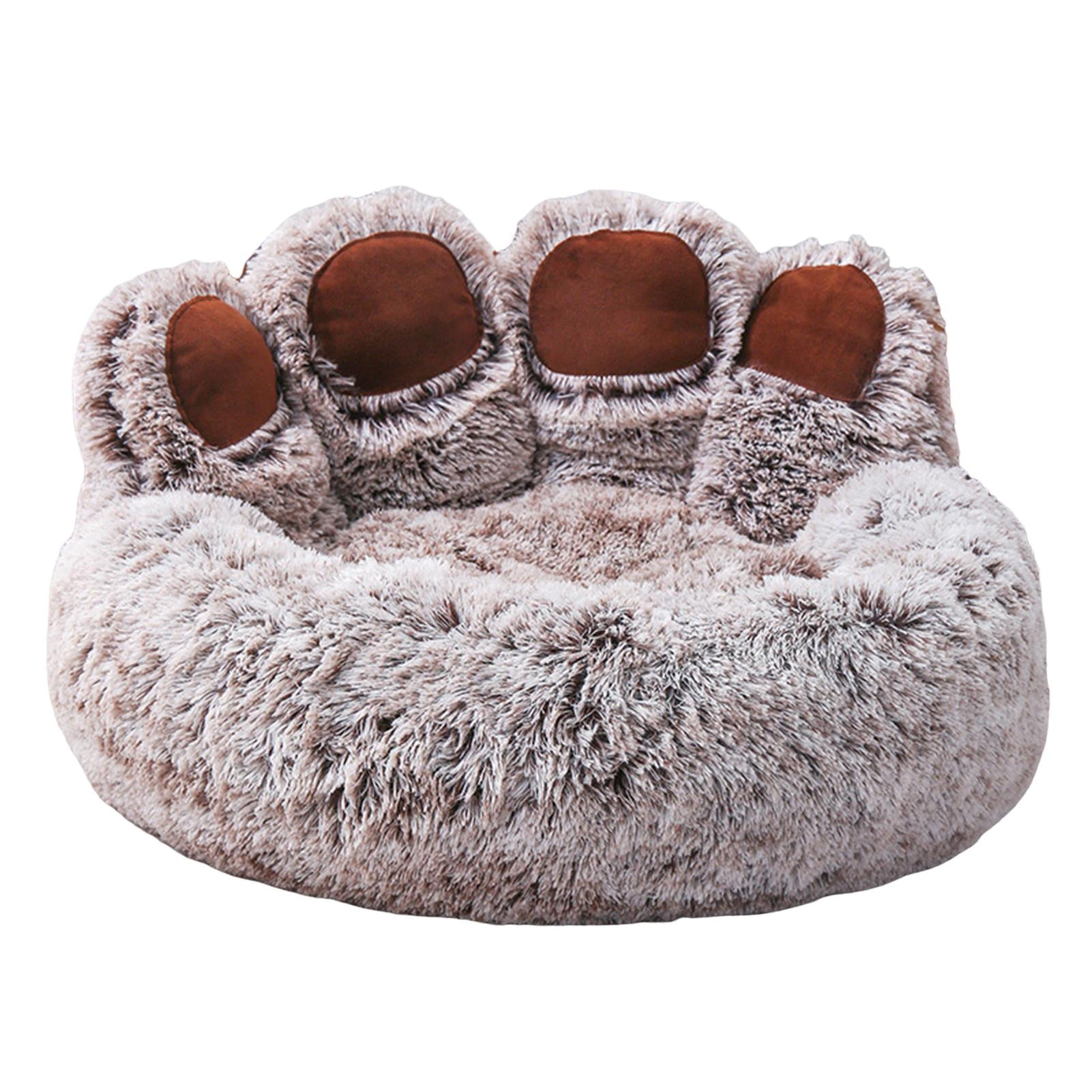 Frogued Pet Nest Paw-Shaped Pet Bed Warm Comfortable Anti-Slip Fluffy Plush Cat Dog Sleeping Nest Pet Supplies Grey & White,70cm